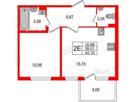 Квартира в ЖК «Новое Сертолово», 1 комнатная, 38.01 м², 1 этаж