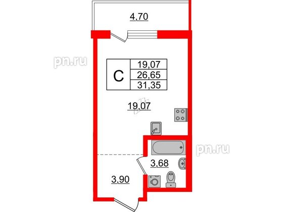 Квартира в ЖК ЦДС Новые горизонты-2, студия, 26.65 м², 16 этаж