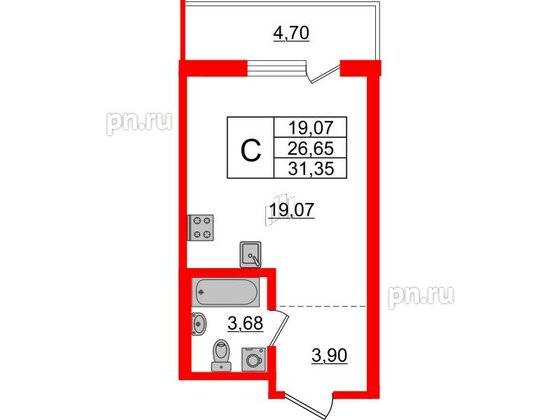 Квартира в ЖК ЦДС Новые горизонты-2, студия, 26.65 м², 14 этаж