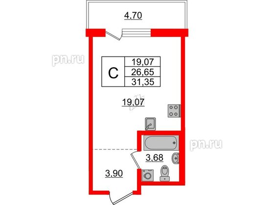 Квартира в ЖК ЦДС Новые горизонты-2, студия, 26.65 м², 16 этаж