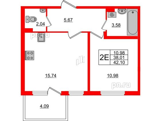 Квартира в ЖК «Новое Сертолово», 1 комнатная, 38.01 м², 1 этаж