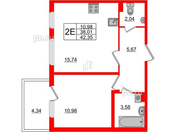 Квартира в ЖК «Новое Сертолово», 1 комнатная, 38.01 м², 1 этаж