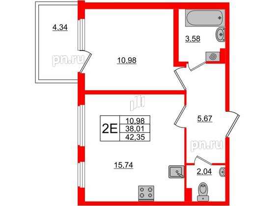 Квартира в ЖК «Новое Сертолово», 1 комнатная, 38.01 м², 1 этаж