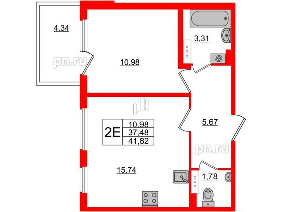 Квартира в ЖК «Новое Сертолово», 1 комнатная, 37.48 м², 4 этаж