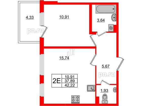 Квартира в ЖК «Новое Сертолово», 1 комнатная, 37.89 м², 1 этаж