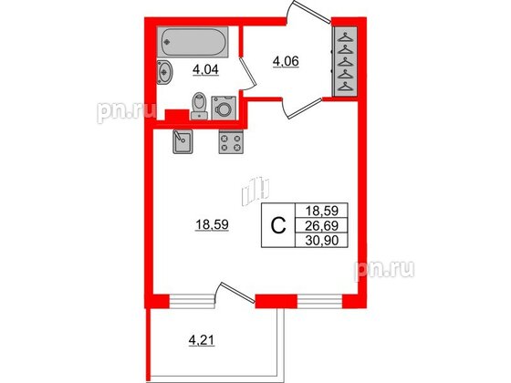 Квартира в ЖК «Новое Сертолово», студия, 26.69 м², 1 этаж