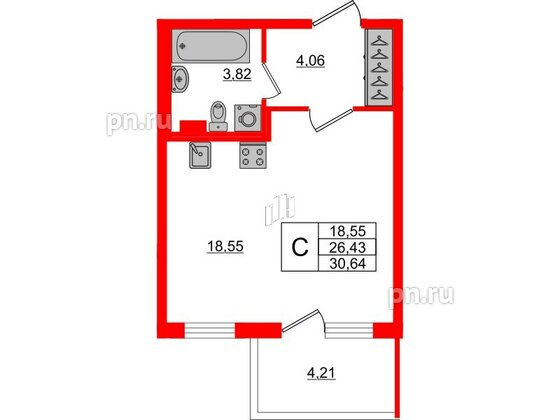 Квартира в ЖК «Новое Сертолово», студия, 26.43 м², 1 этаж