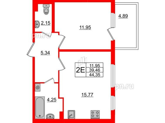 Квартира в ЖК «Новое Сертолово», 1 комнатная, 39.46 м², 1 этаж