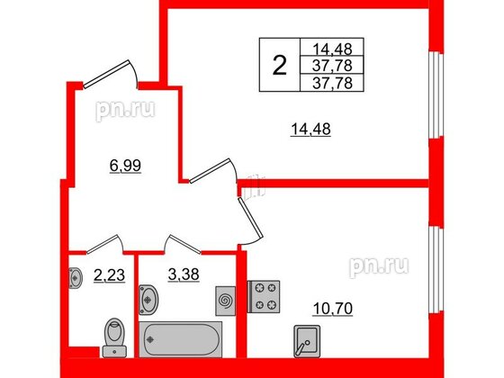 Квартира в ЖК «Новое Сертолово», 1 комнатная, 37.78 м², 1 этаж