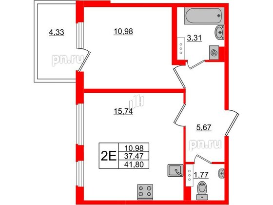 Квартира в ЖК «Новое Сертолово», 1 комнатная, 37.47 м², 2 этаж