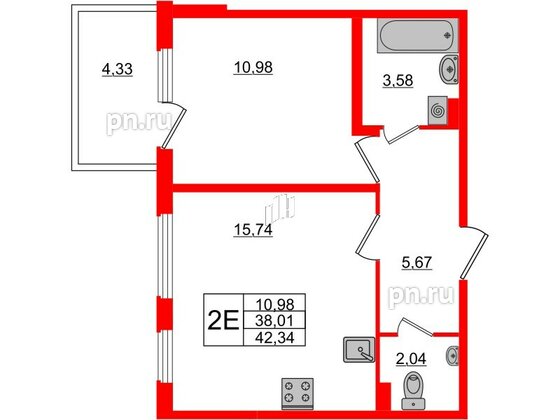 Квартира в ЖК «Новое Сертолово», 1 комнатная, 38.01 м², 1 этаж