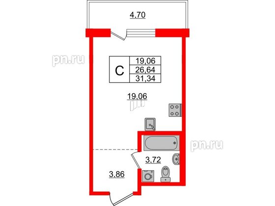 Квартира в ЖК ЦДС Новые горизонты-2, студия, 26.64 м², 12 этаж