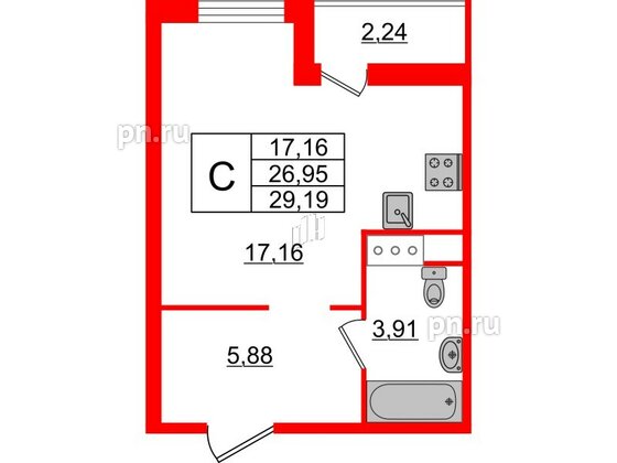 Квартира в ЖК ЦДС Новые горизонты-2, студия, 26.95 м², 8 этаж