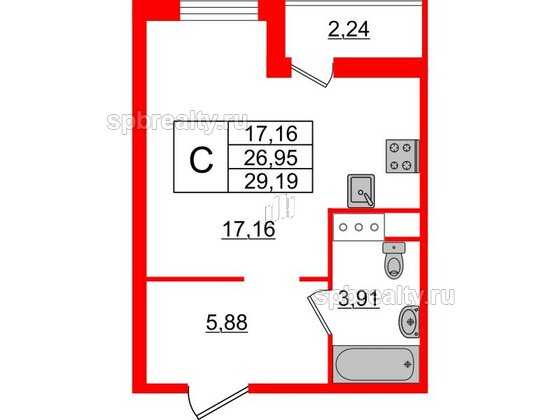 Квартира в ЖК ЦДС Новые горизонты-2, студия, 26.95 м², 12 этаж