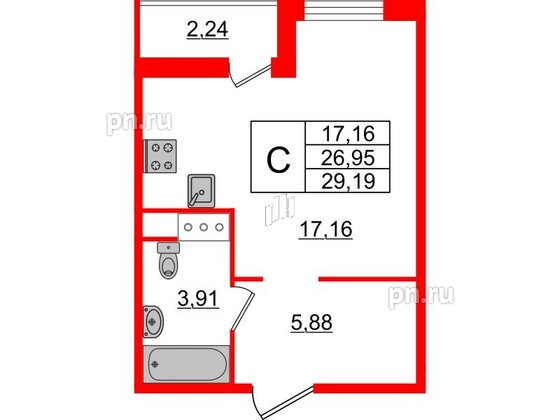 Квартира в ЖК ЦДС Новые горизонты-2, студия, 26.95 м², 8 этаж