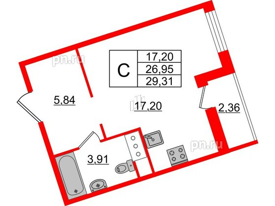 Квартира в ЖК ЦДС Новые горизонты-2, студия, 26.95 м², 8 этаж