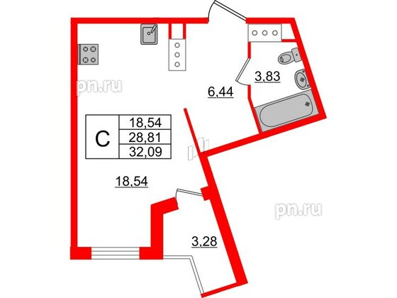 Квартира в ЖК ЦДС Новые горизонты-2, студия, 28.81 м², 14 этаж