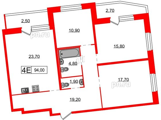 Квартира в ЖК 'Звёзды Столиц', 3 комнатная, 94 м², 2 этаж