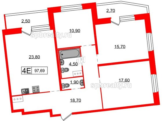 Квартира в ЖК 'Звёзды Столиц', 3 комнатная, 93.1 м², 5 этаж