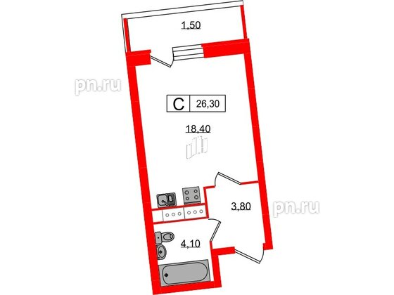 Квартира в ЖК 'Звёзды Столиц', студия, 27.73 м², 7 этаж