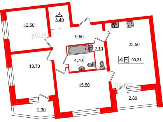 Квартира в ЖК 'Звёзды Столиц', 3 комнатная, 85.3 м², 1 этаж