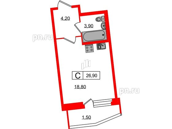 Квартира в ЖК 'Звёзды Столиц', студия, 26.9 м², 1 этаж