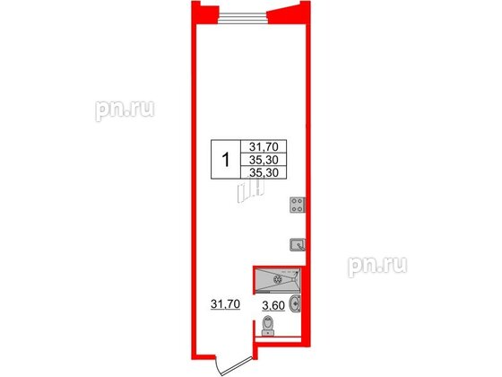 Апартаменты в ЖК Moskovsky Avenir, студия, 35.3 м², 5 этаж