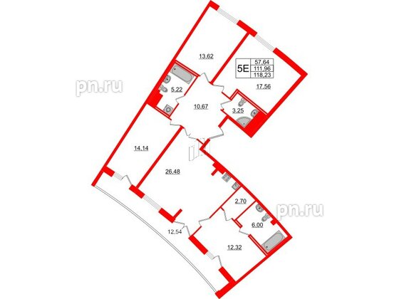 Квартира в ЖК Морская набережная.SeaView 2, 4 комнатная, 118.23 м², 14 этаж