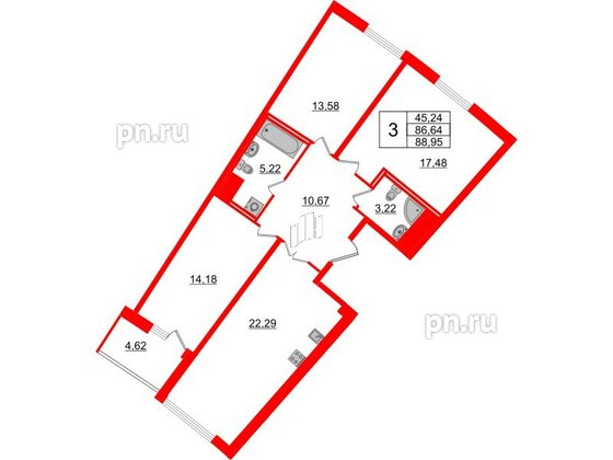 Квартира в ЖК Морская набережная.SeaView 2, 3 комнатная, 88.95 м², 8 этаж