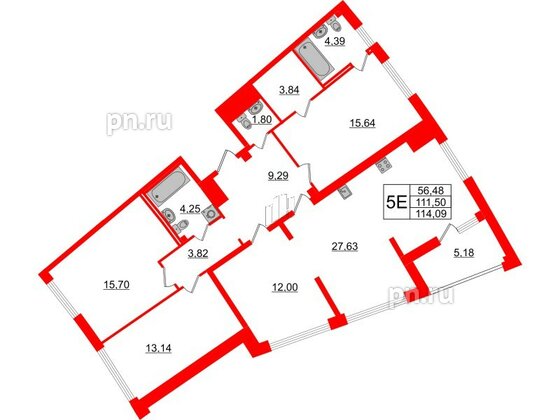 Квартира в ЖК Морская набережная.SeaView 2, 4 комнатная, 114.09 м², 5 этаж