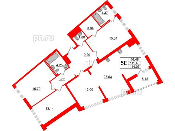 Квартира в ЖК Морская набережная.SeaView 2, 4 комнатная, 114.07 м², 12 этаж