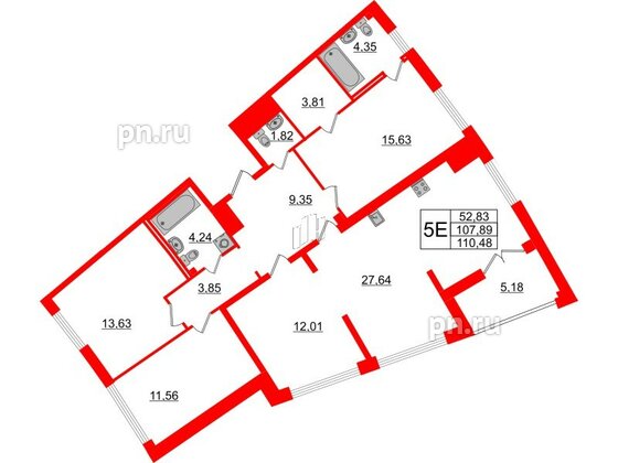 Квартира в ЖК Морская набережная.SeaView 2, 4 комнатная, 110.48 м², 13 этаж