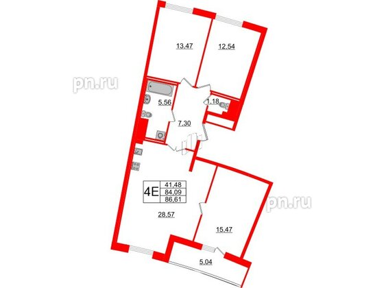 Квартира в ЖК Морская набережная.SeaView 2, 3 комнатная, 86.61 м², 14 этаж