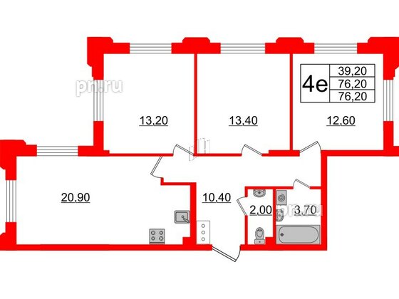 Квартира в ЖК Цивилизация на Неве, 3 комнатная, 76.2 м², 3 этаж