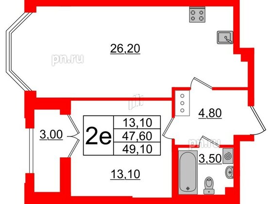 Квартира в ЖК Цивилизация на Неве, 1 комнатная, 49.1 м², 11 этаж