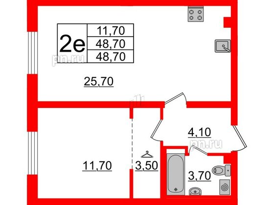 Квартира в ЖК Цивилизация на Неве, 1 комнатная, 48.7 м², 2 этаж