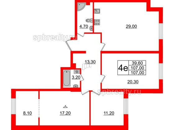 Квартира в ЖК Цивилизация на Неве, 3 комнатная, 107 м², 2 этаж