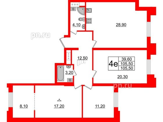 Квартира в ЖК Цивилизация на Неве, 3 комнатная, 105.5 м², 3 этаж