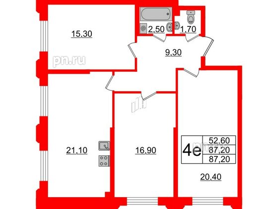 Квартира в ЖК Цивилизация на Неве, 3 комнатная, 87.2 м², 2 этаж