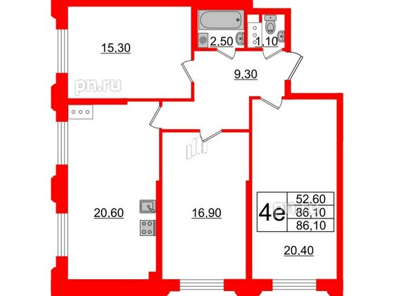 Квартира в ЖК Цивилизация на Неве, 3 комнатная, 86.1 м², 3 этаж