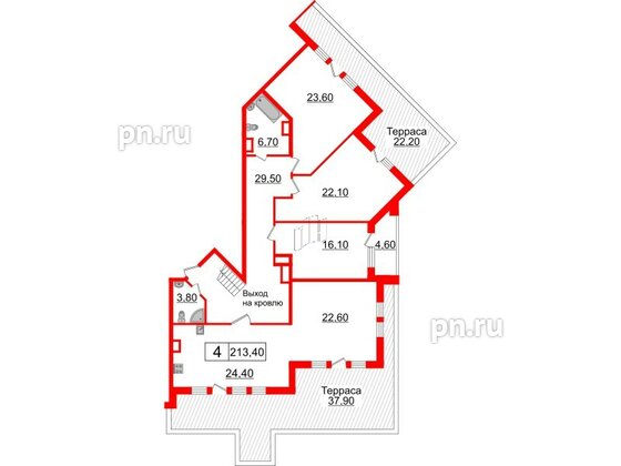 Квартира в ЖК White House, 4 комнатная, 213.4 м², 7 этаж