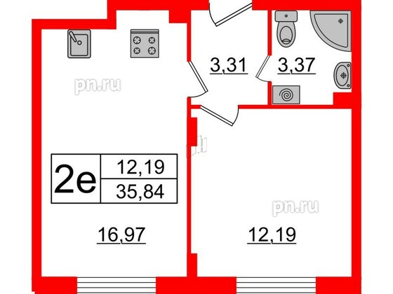 Квартира в ЖК Верево Сити, 1 комнатная, 35.84 м², 2 этаж