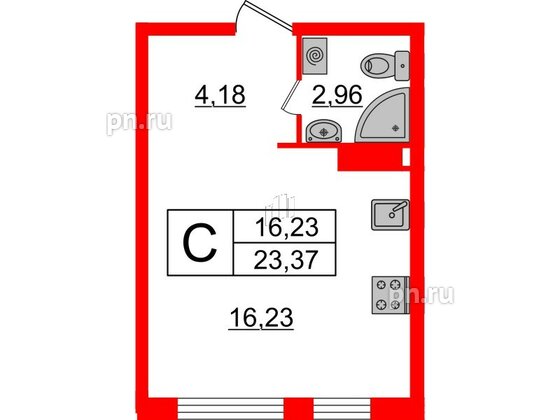 Квартира в ЖК Верево Сити, студия, 23.37 м², 4 этаж