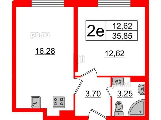 Квартира в ЖК Верево Сити, 1 комнатная, 35.85 м², 4 этаж