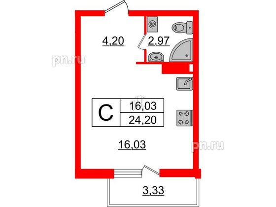 Квартира в ЖК Верево Сити, студия, 24.2 м², 4 этаж