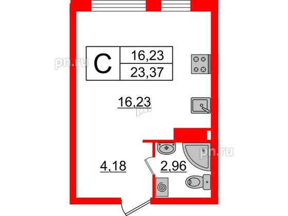 Квартира в ЖК Верево Сити, студия, 23.32 м², 4 этаж