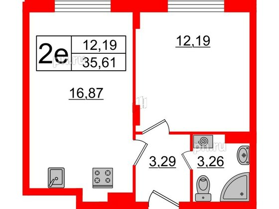 Квартира в ЖК Верево Сити, 1 комнатная, 35.61 м², 4 этаж