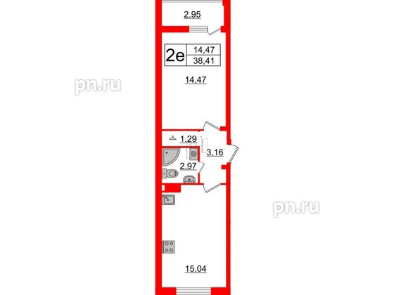 Квартира в ЖК Верево Сити, 1 комнатная, 38.41 м², 4 этаж