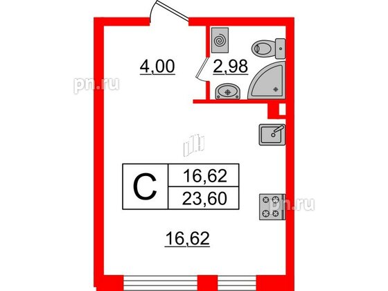 Квартира в ЖК Верево Сити, студия, 23.6 м², 2 этаж