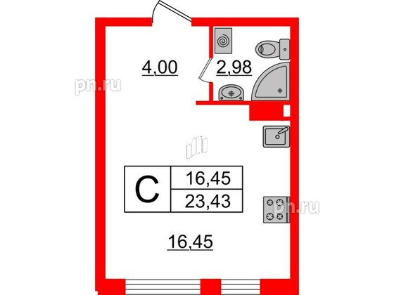 Квартира в ЖК Верево Сити, студия, 23.43 м², 4 этаж